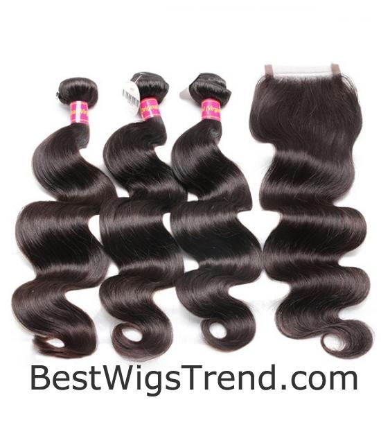 Body Wave Virgin Remy Human Hair 3 Bundles Weave with Closure - 1