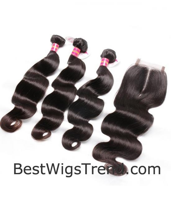 Body Wave Virgin Remy Human Hair 3 Bundles Weave with Closure - 2