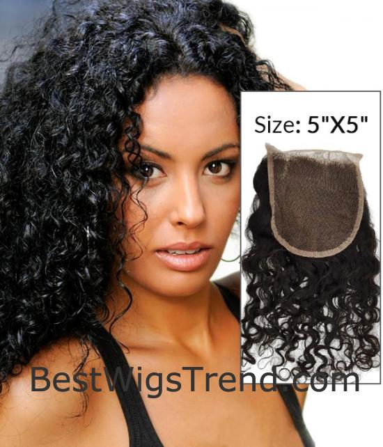 5x5 Curly Brazilian Remy Human Hair Lace Hair Topper - 1